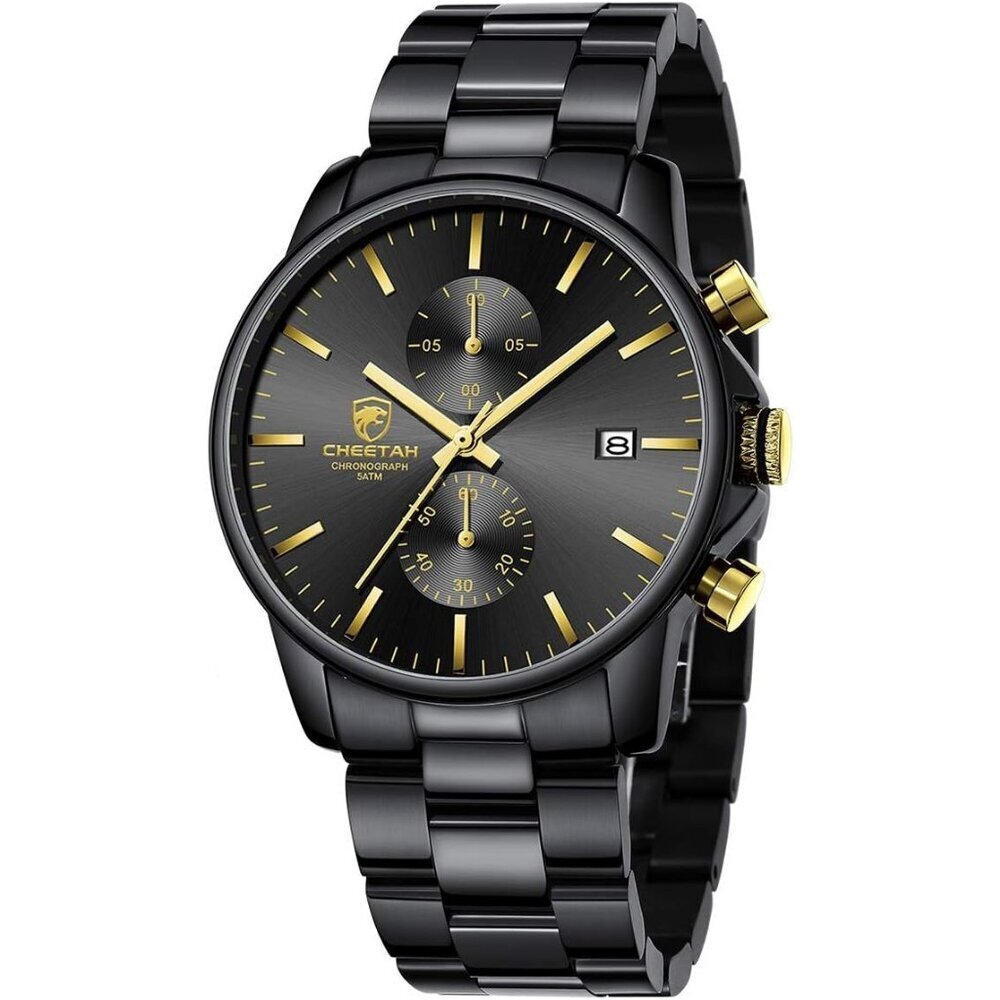 Men's Black -Gold Minimal Stainless Steel Waterproof Stainless Steel Band Watch